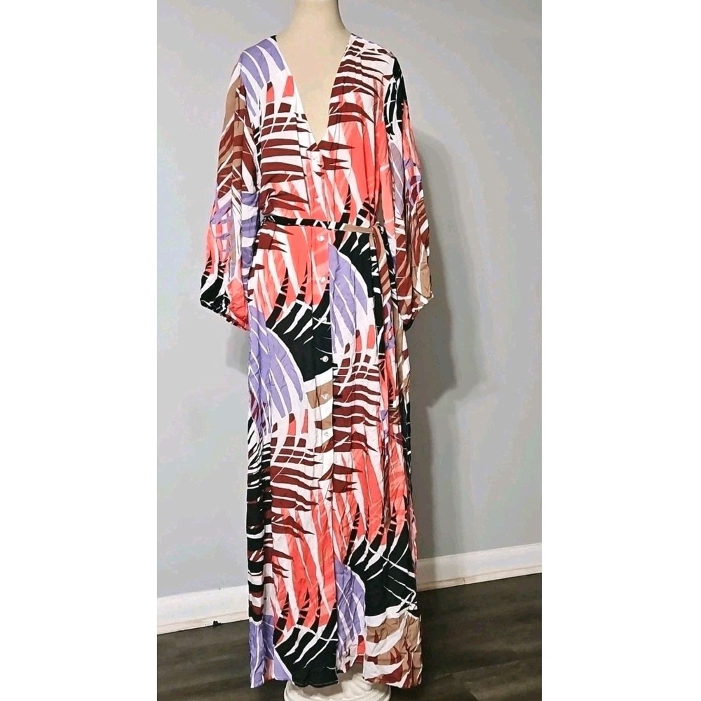 Vince Camuto Women's Printed Button-Front Cover-up Caftan, Multi, Medium - Picture 3 of 9